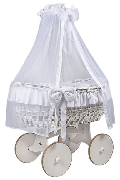 MJ Marks Ophelia White and White Wicker Crib with Drapes Mj Marks