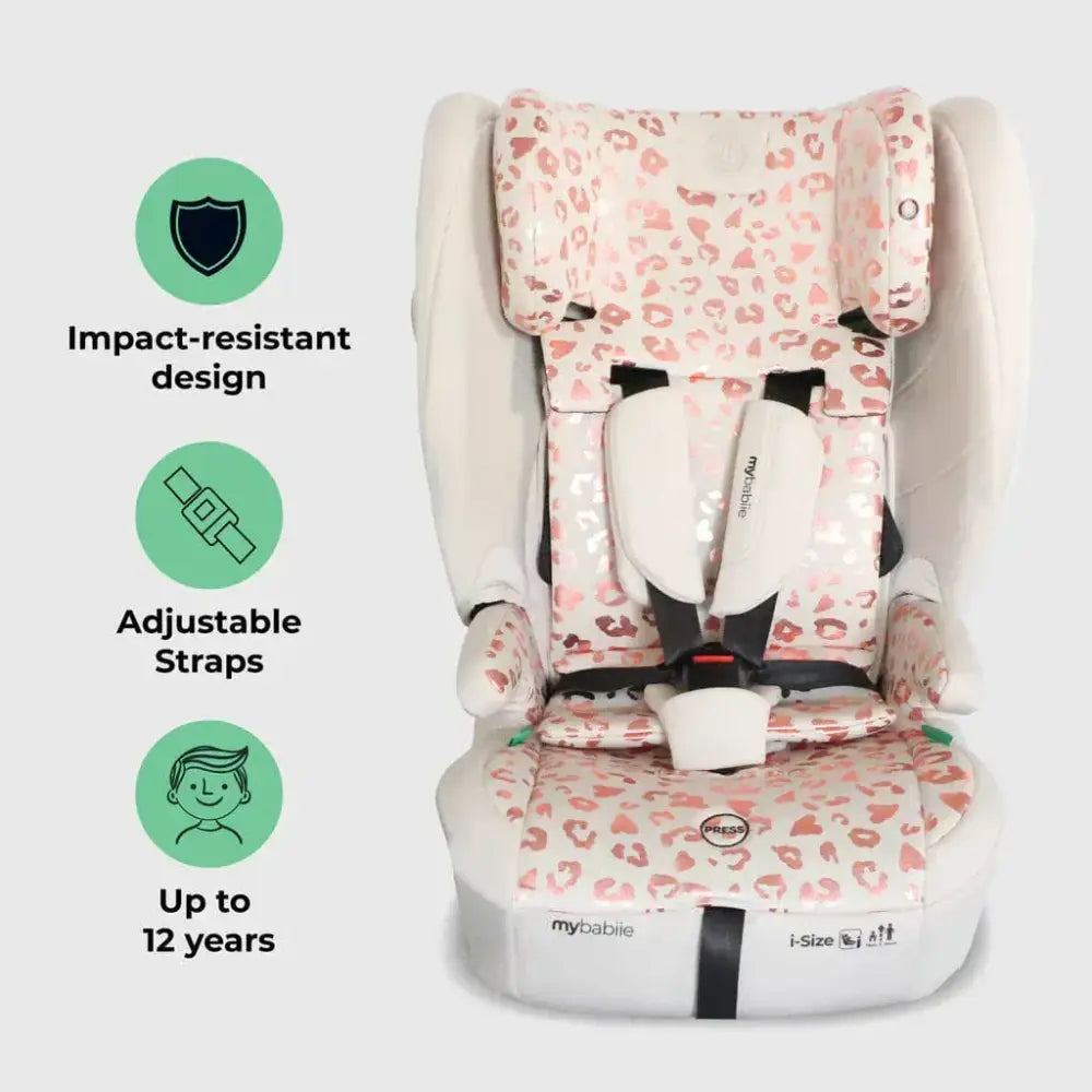 My Babiie Foldable i-Size Isofix Toddler Booster Seat - Blush Leopard My Babiie