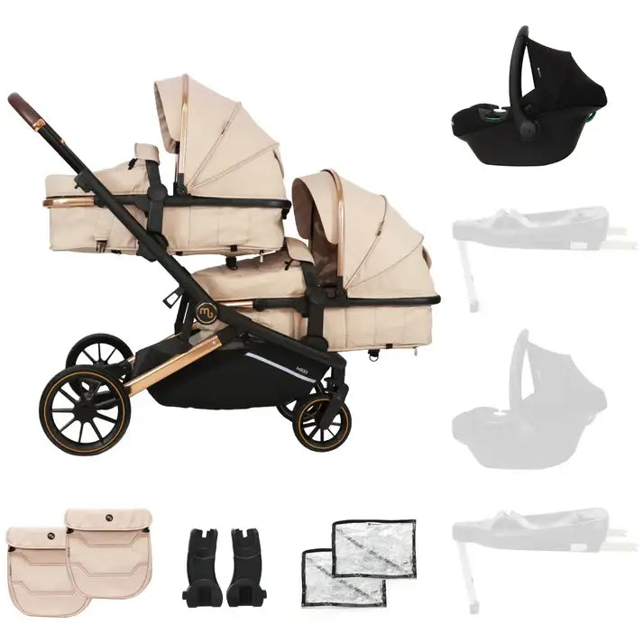 My Babiie MB33 Tandem Single to Double Pram - Giraffe Print - Add One i-Size Infant Carrier
