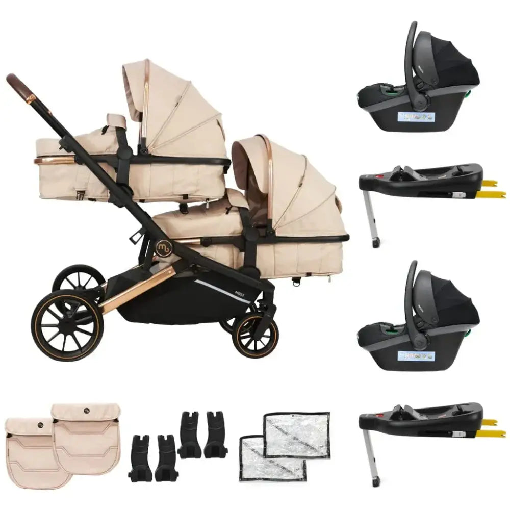 My Babiie MB33 Tandem Single to Double Pram - Giraffe Print My Babiie Add Two i-Size Infant Carriers with Two Isofix Bases