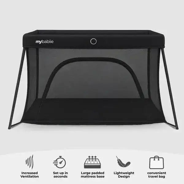 My Babiie MBTC2 Air-Light 2-in-1 Travel Cot with Bassinet – Black My Babiie