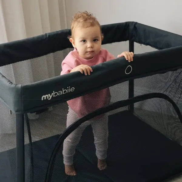 My Babiie MBTC2 Air-Light 2-in-1 Travel Cot with Bassinet – Black My Babiie