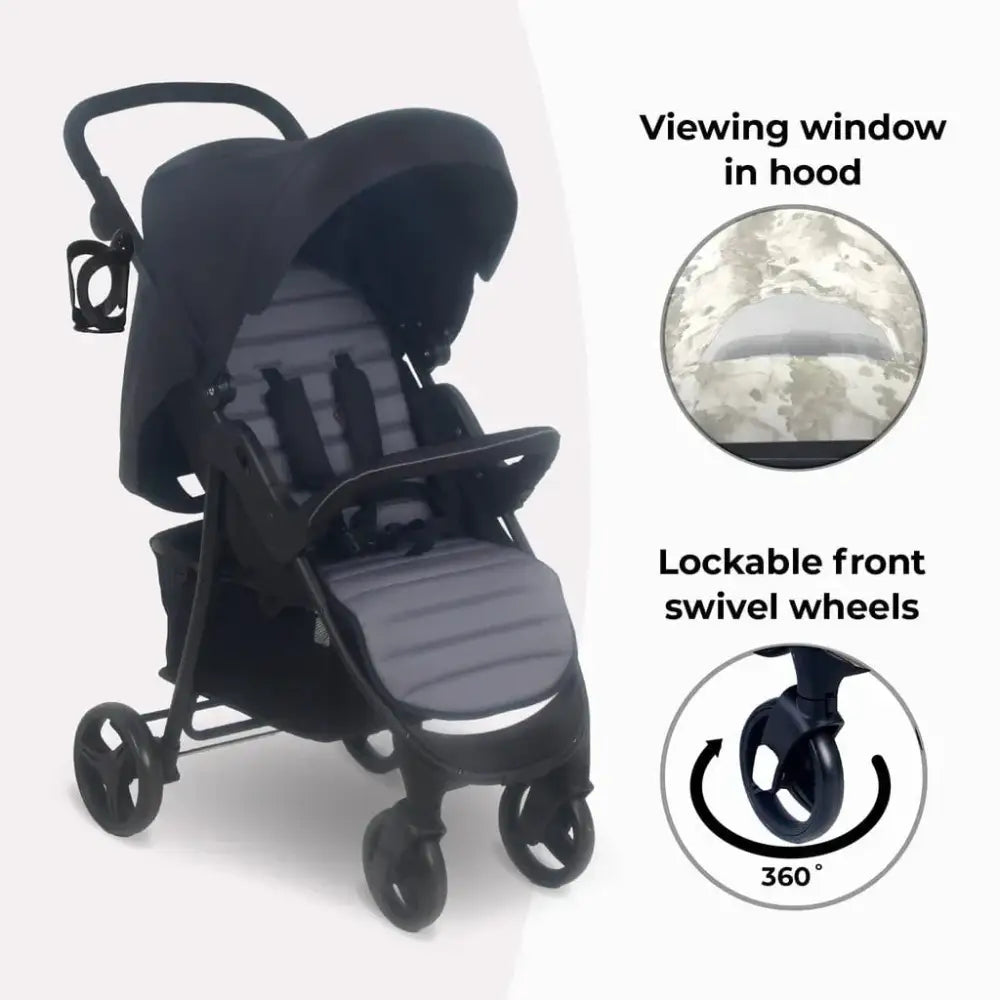 My Babiie Stroller MB30 Plus with Raincover in Black and Grey My Babiie