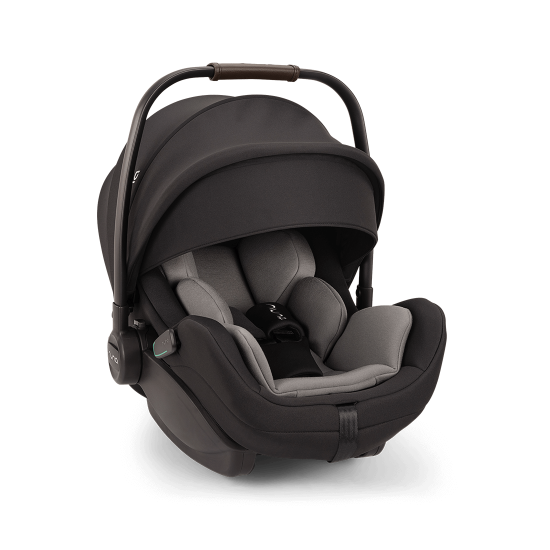 Dark gray and light gray fabric Nuna ARRA Flex car seat with sleek modern design for infants up to 13kg