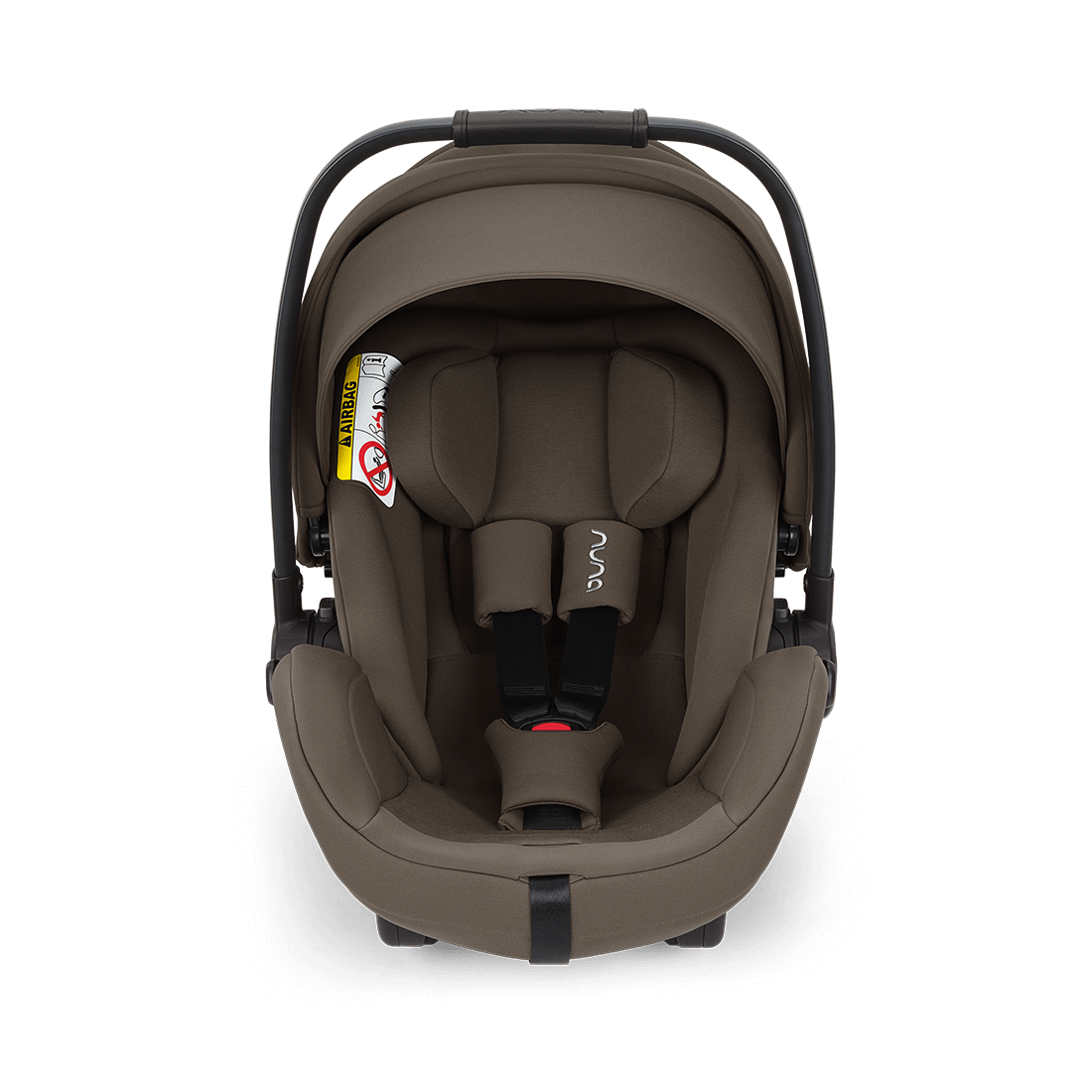 Brown nuna arra flex car seat with sleek modern design and black frame for infants 0–13kg flat recline i-size seat