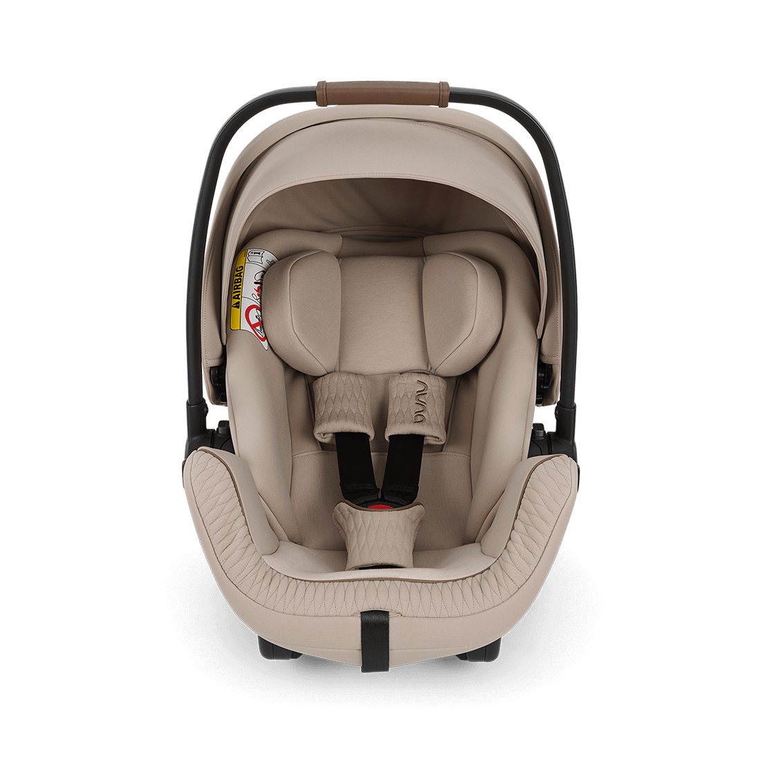 Beige Nuna ARRA Flex infant car seat with black frame and adjustable harness straps for i-Size babies 0 to 13 kg