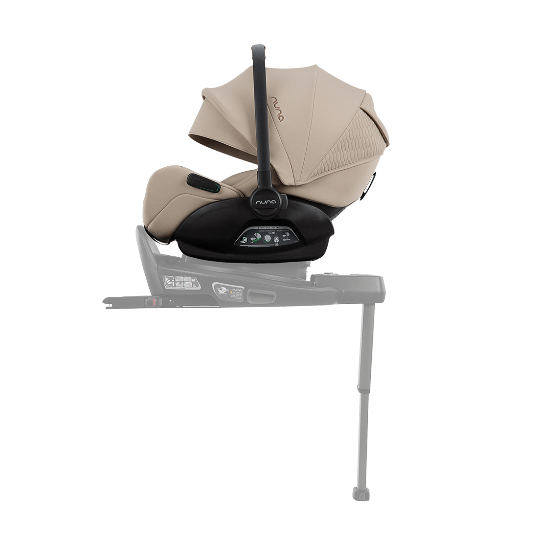 Beige and black nuna arra flex car seat with sleek modern design and flat recline i-size for up to 13kg babies