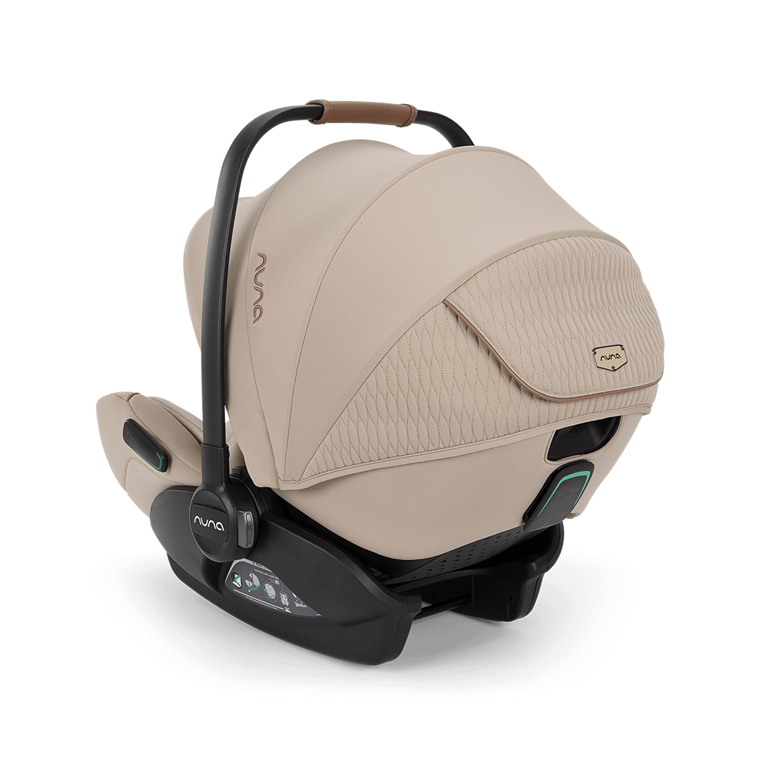 Beige nuna arra flex i-size baby car seat with quilted fabric and black frame for 0-13kg infants