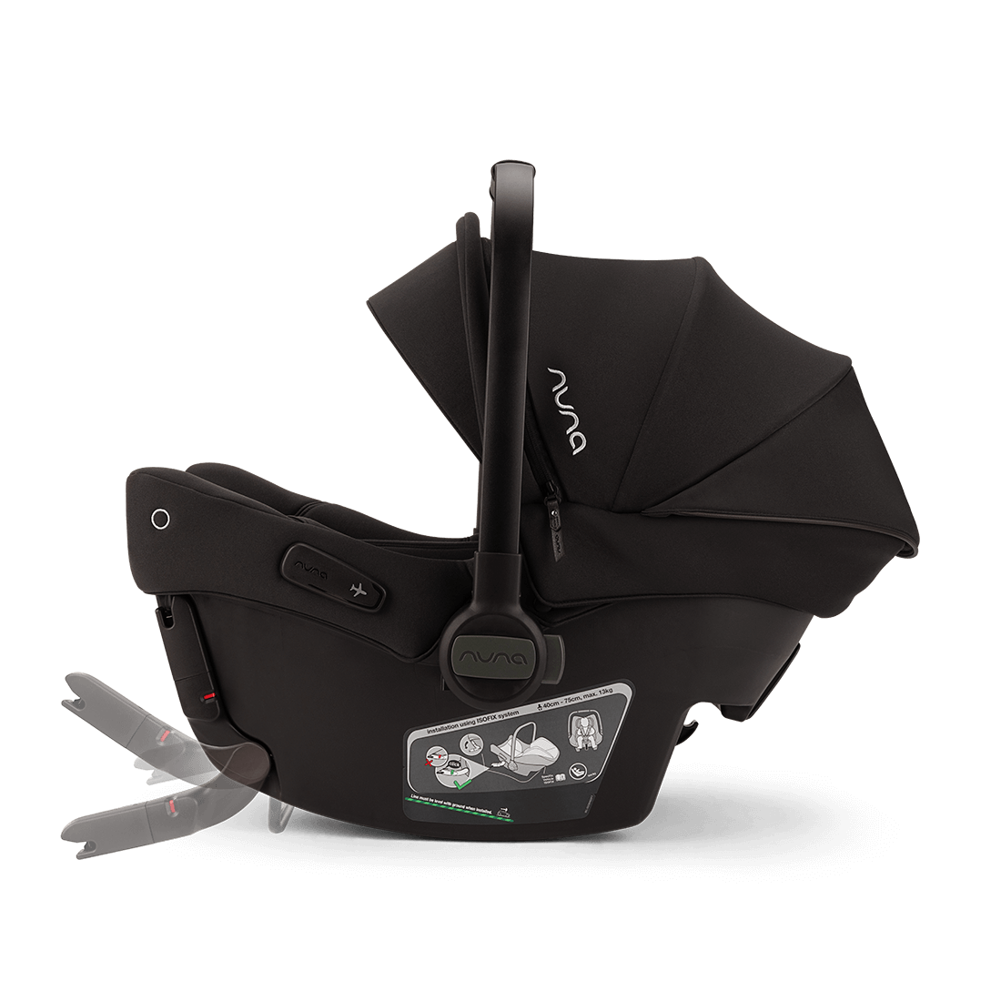 Black nuna pipa urbn infant car seat with sleek modern design and soft fabric canopy for newborn 40–75cm use