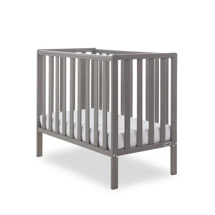 OBaby Bantam Space Saver Cot & Fibre Mattress – Taupe Grey | Bundle Deal Obaby