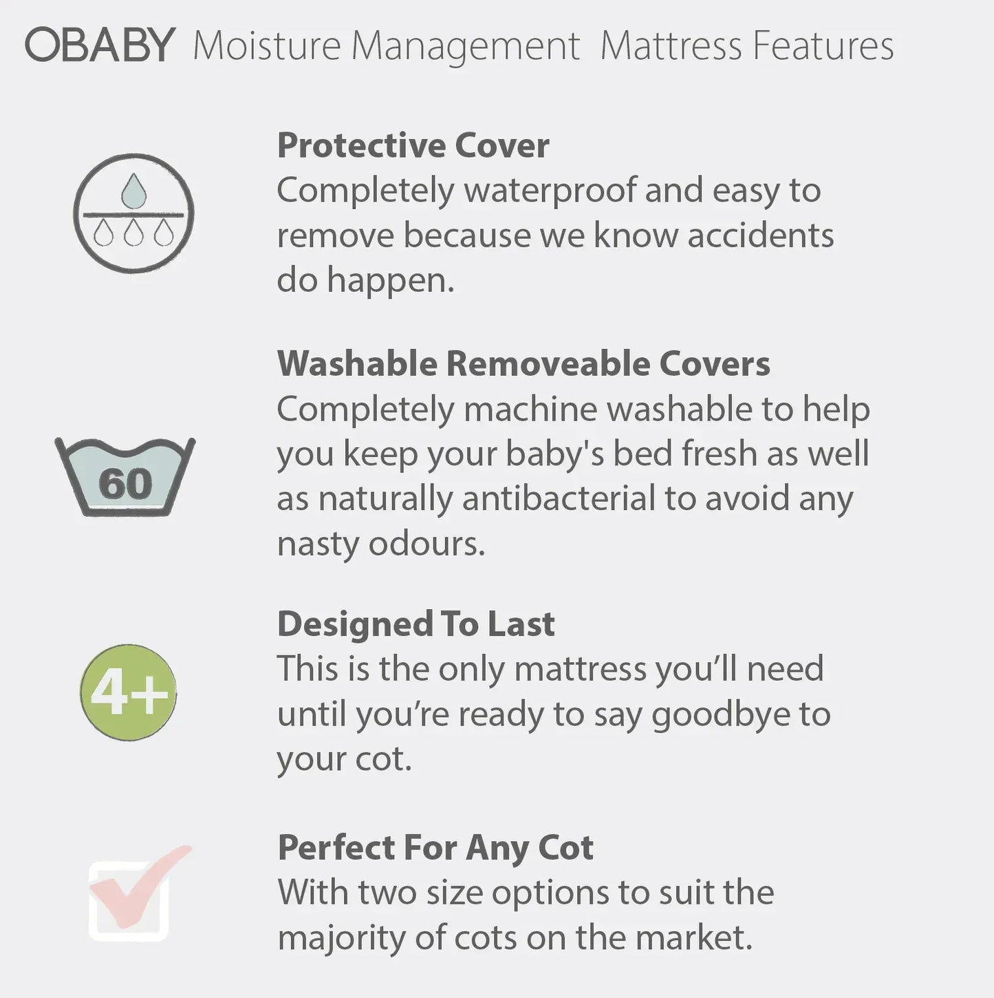 Obaby Moisture Management Cot Bed Mattress -140x70cm OBaby