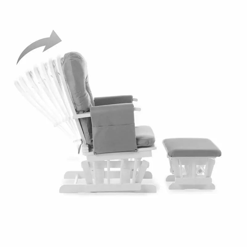 OBaby Reclining Glider Nursery Chair & Stool - White & Grey Obaby