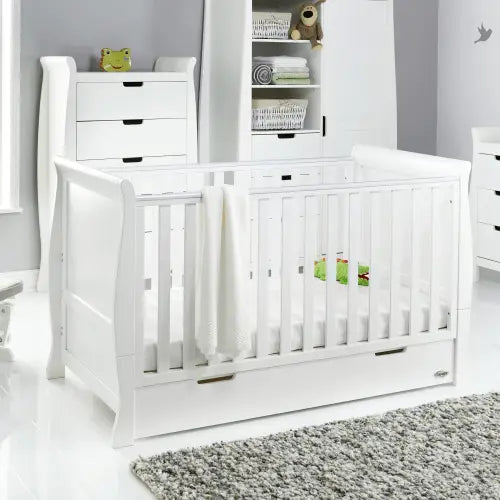 OBaby Stamford Classic Cot Bed - White with Under Bed Drawer Obaby