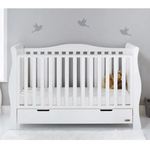 OBaby Stamford Luxe Sleigh Cot Bed - White with Under Bed Drawer Obaby