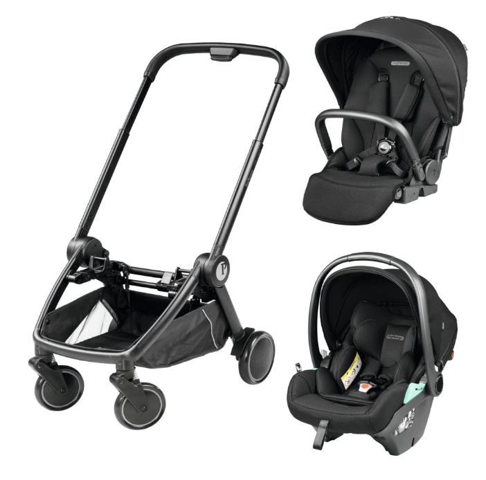 Peg Perego City Loop Twin Bundle 3 in 1 Travel System & Lounge i-Sized Infant Carrier - True Black Peg Perego