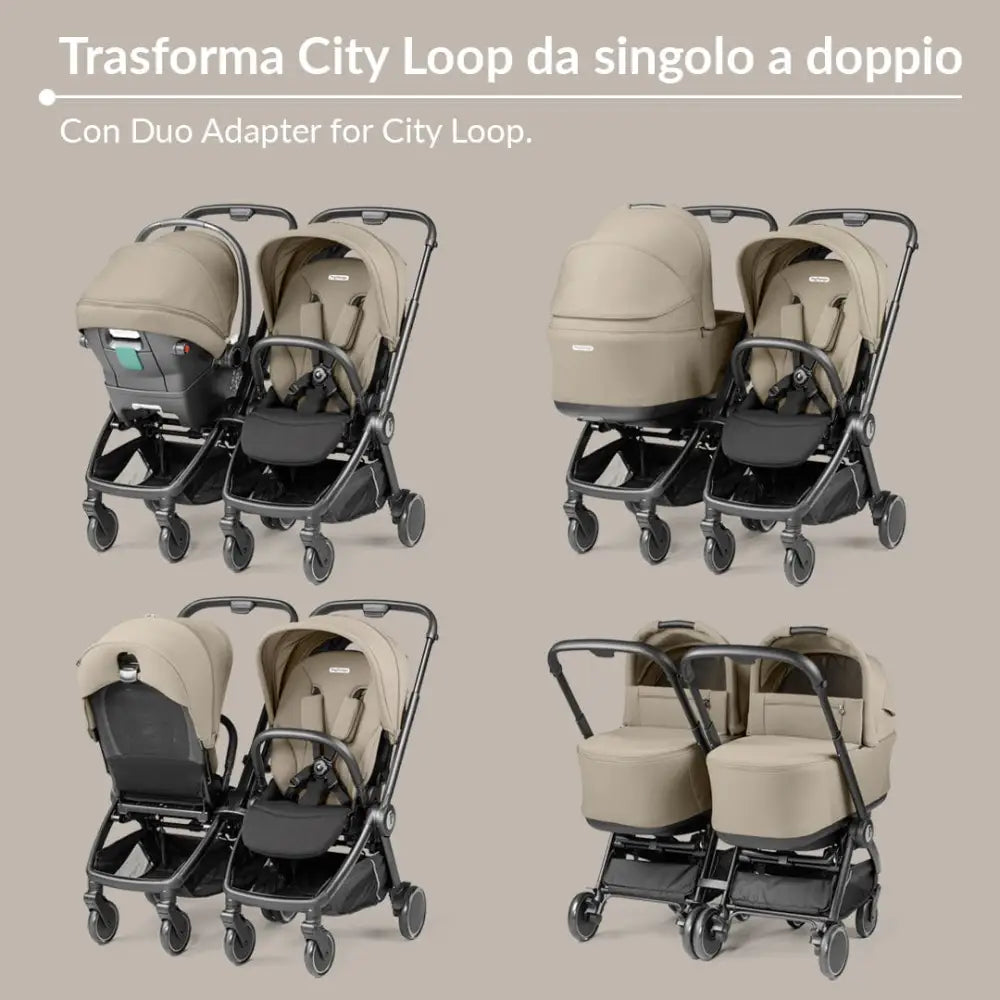 Peg Perego City Loop Twin Bundle 3 in 1 Travel System & Lounge i-Sized Infant Carrier - True Black Peg Perego