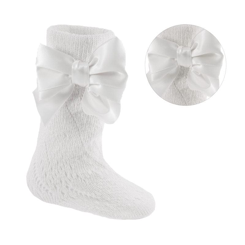 Perline Baby Girls White Knee High Bow Socks General soft touch