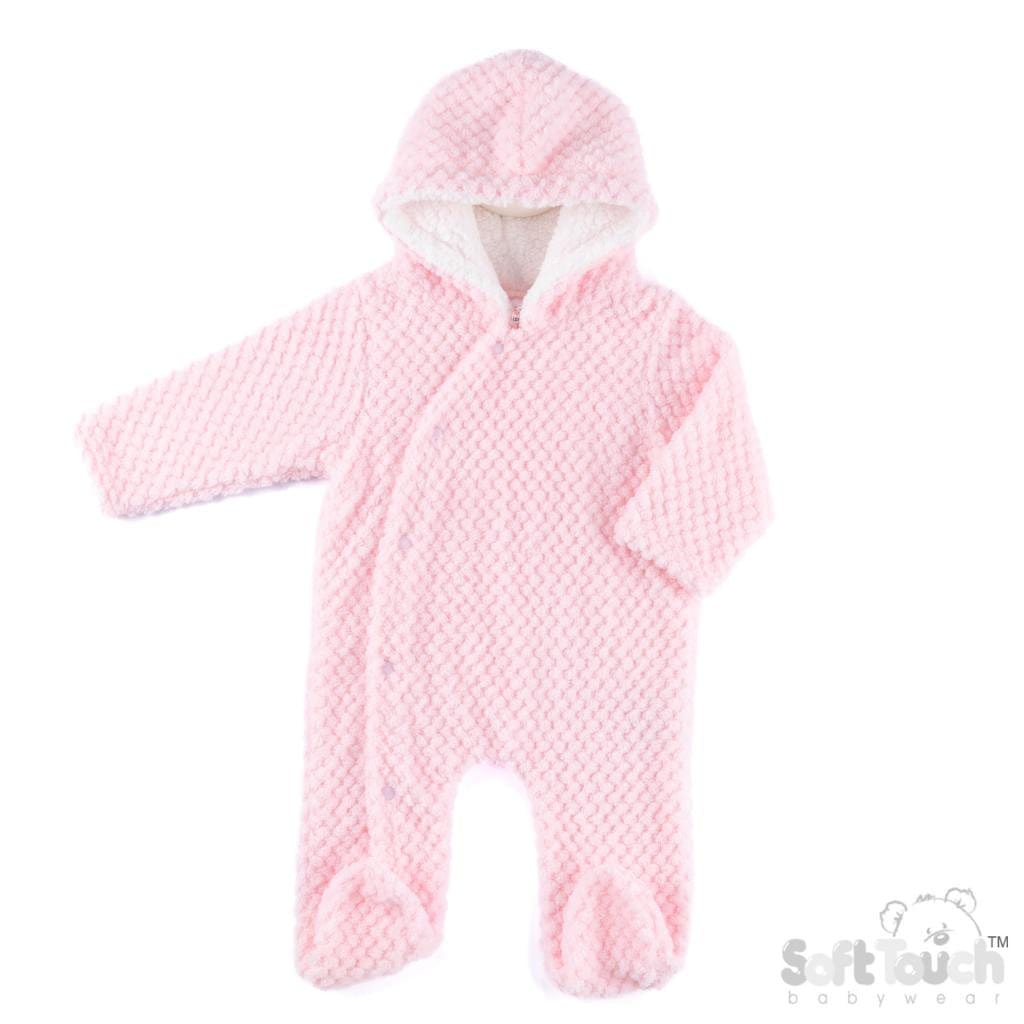 Pink Baby Hooded All-in-One – Waffle Fabric with Sherpa Lining soft touch