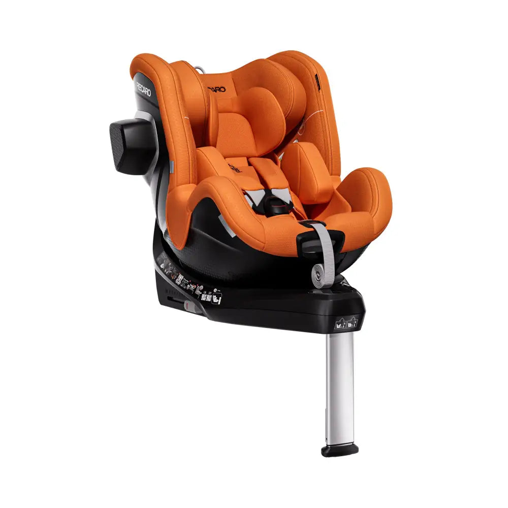 Vibrant Orange TORON 1, opposite angled view with padded insert, harness, black side attachment and support leg.