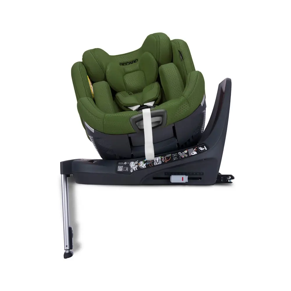Epic Green XENON 1, rotated on its black base with padded insert, harness and extended silver support leg.