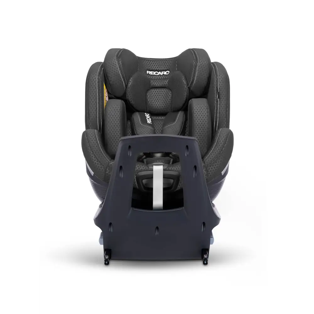 Fresh Black XENON 1 with padded insert and harness, viewed across the tall black panel at the end of its base.