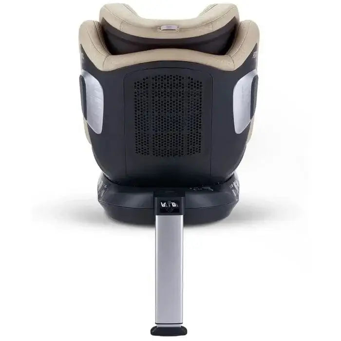 Elegant Beige XENON 1 KID, rear view showing the black shell, ventilation panel and extended silver support leg.