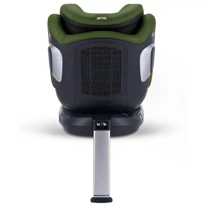 Epic Green XENON 1 KID, rear view showing the black shell, ventilation panel and extended silver support leg.