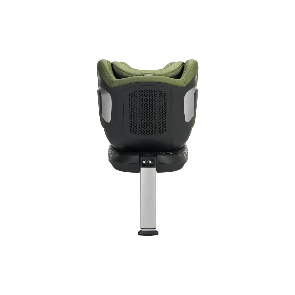 Epic Green XENON 1 KID, rear view showing the ventilation panel, silver side trim and extended support leg.