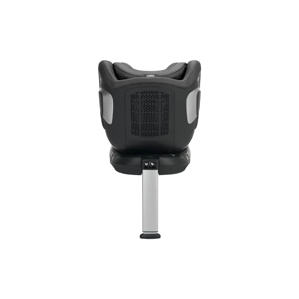 Fresh Black XENON 1 KID, rear view showing the ventilation panel, silver side trim and extended support leg.
