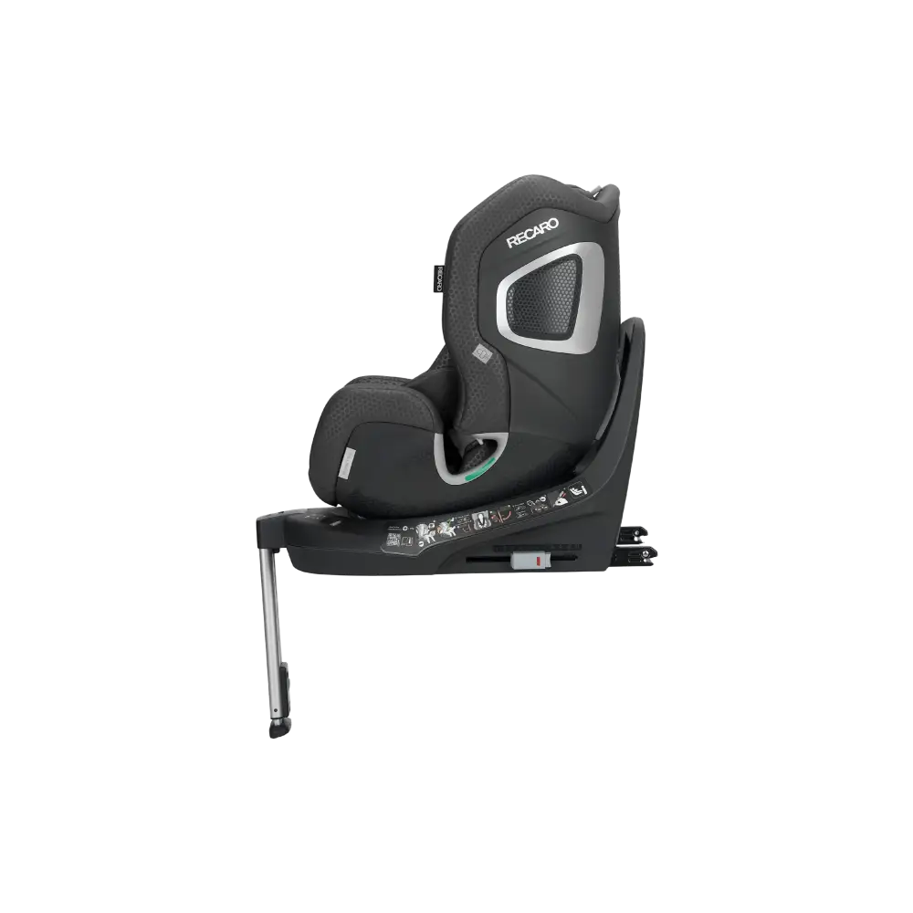 Fresh Black XENON 1 KID, side profile showing silver-trimmed shell, black base and extended support leg.