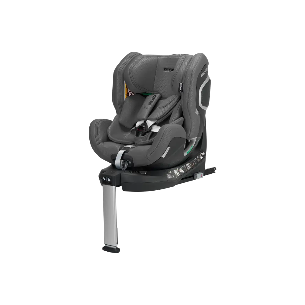 Gallant Grey XENON 1 KID, angled front view with padded harness, black base and extended silver support leg.