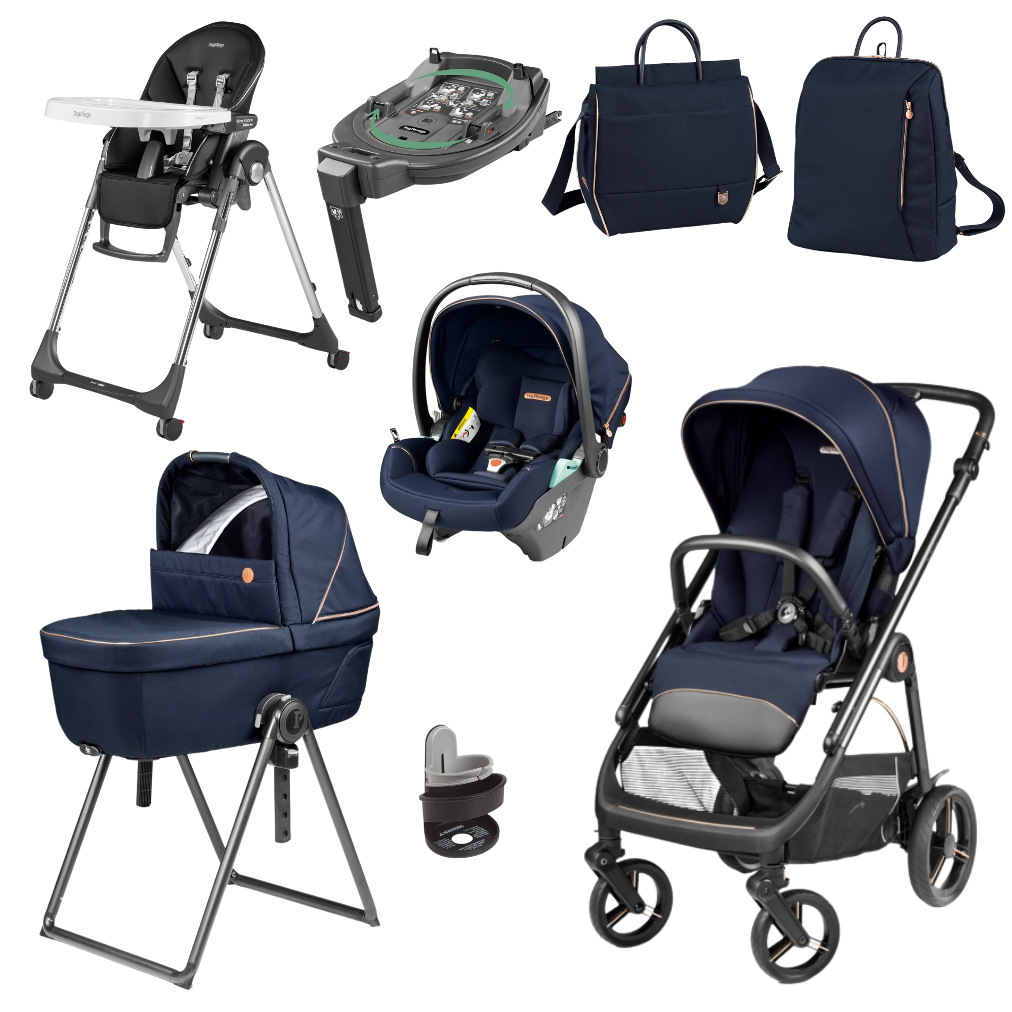 Peg Perego Veloce i-Size Travel System Bundle Blue Shine: Seamless Style With Included Highchair