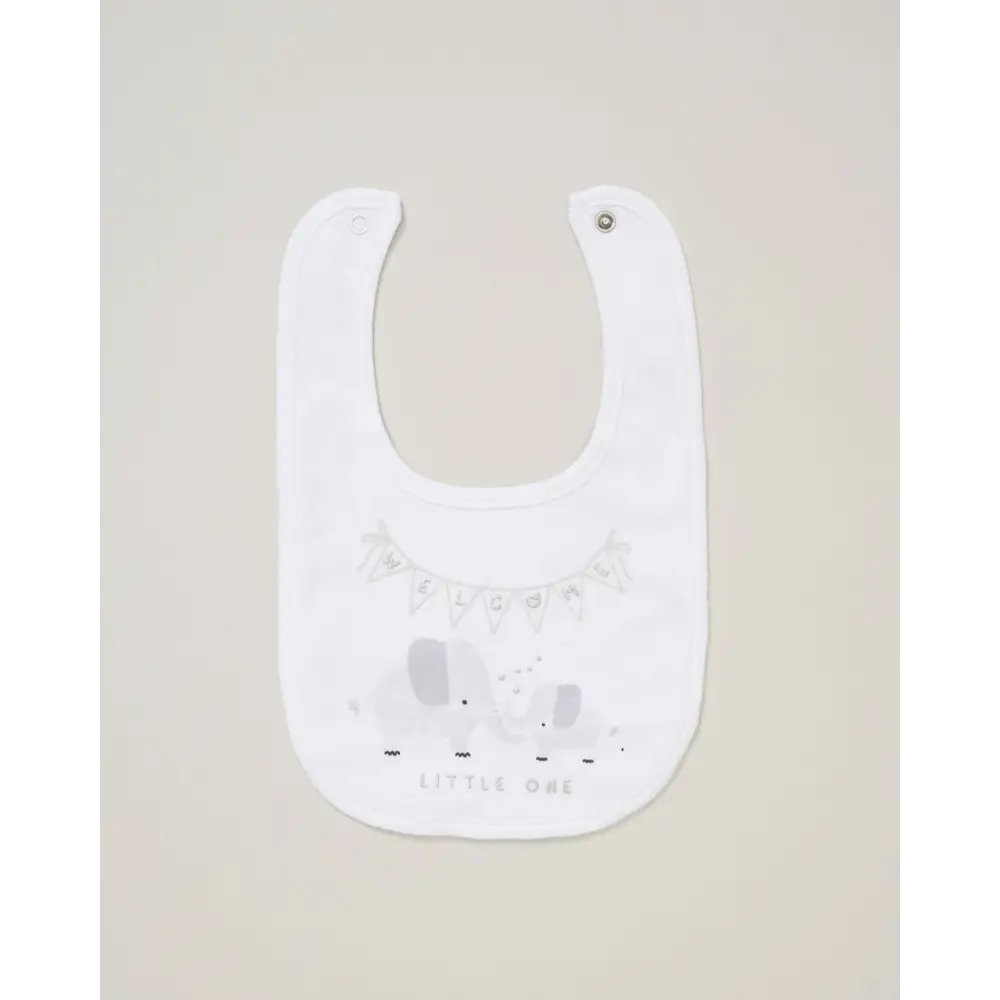 Unisex Baby “Little One Elephant” 5 Piece Layette Set – White & Grey