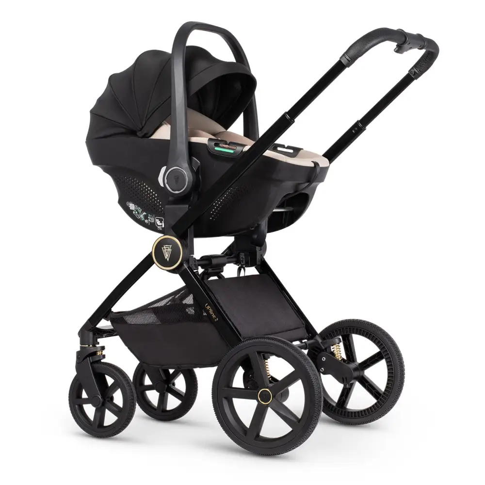 Venicci Venicci Upline 2 All Black Pram 3 in 1 + Tiago Beige Car Seat