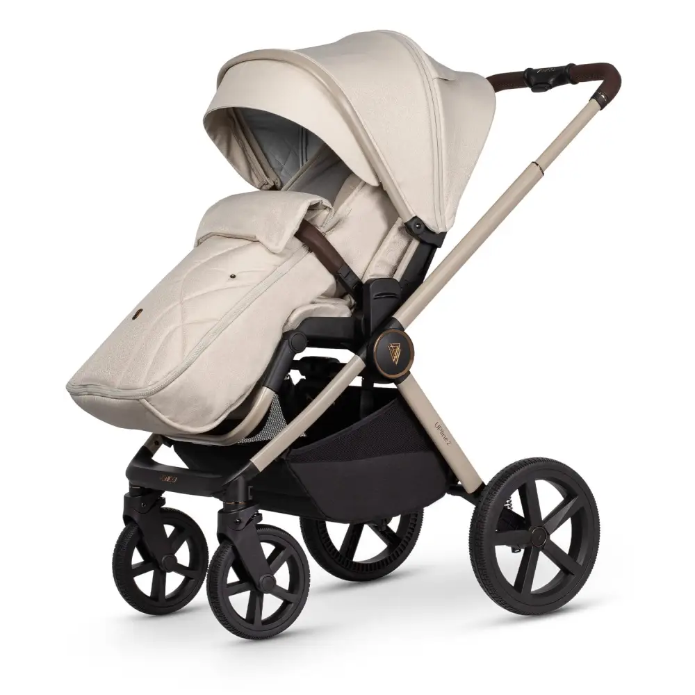 Venicci Upline 2 Stone Beige Pram 3 in 1 Bundle + Tiago Black Car Seat Venicci