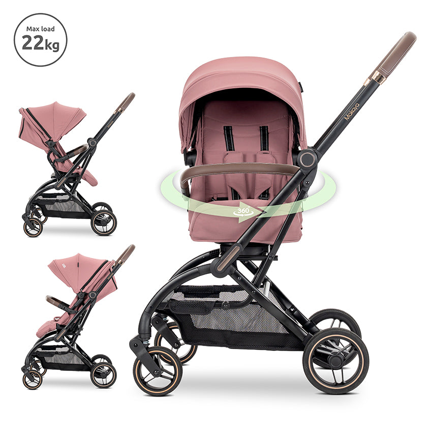 Lorelli Makaya 360 Rotation Stroller – Pink | Lightweight Reversible Pushchair from Birth to 22kg
