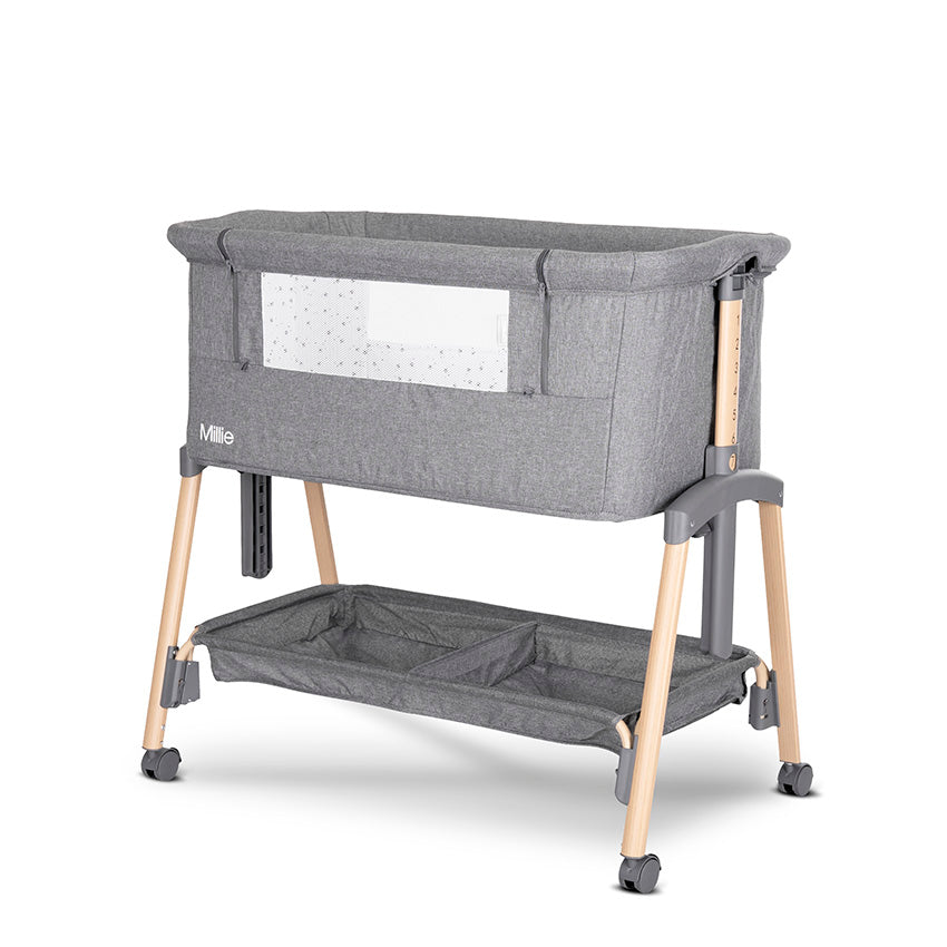 Lorelli Millie Bedside Crib - Grey – Adjustable Co-Sleeper Crib with Mattress