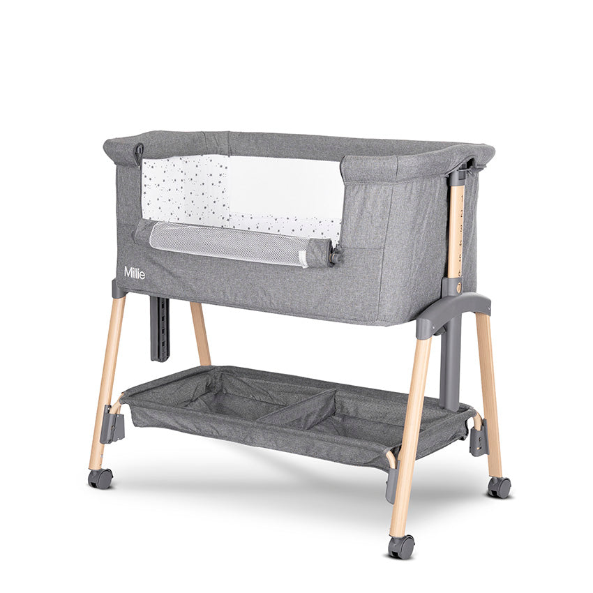 Lorelli Millie Bedside Crib - Grey – Adjustable Co-Sleeper Crib with Mattress