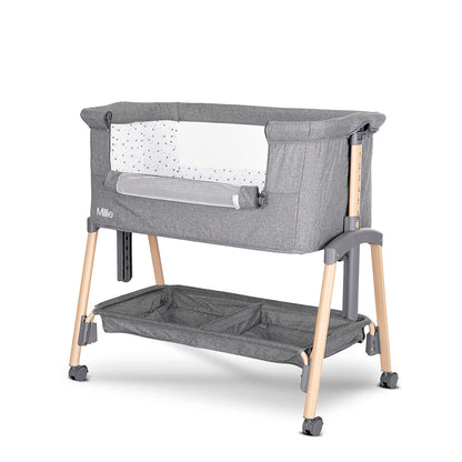 Lorelli Millie Bedside Crib - Grey – Adjustable Co-Sleeper Crib with Mattress