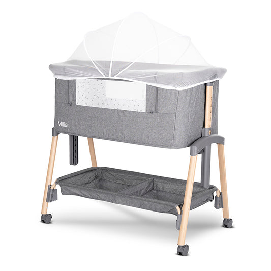 Lorelli Millie Bedside Crib - Grey – Adjustable Co-Sleeper Crib with Mattress