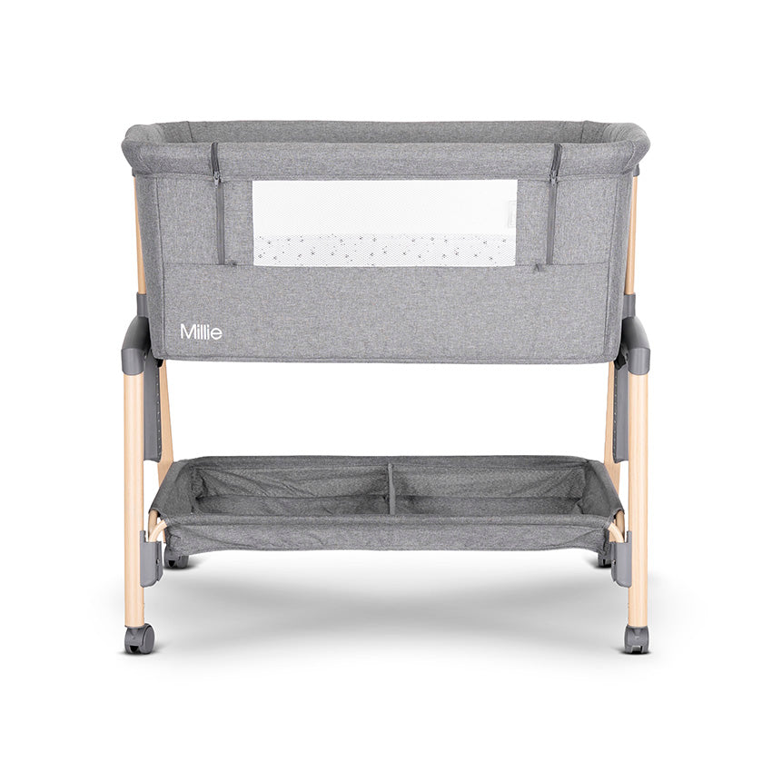 Lorelli Millie Bedside Crib - Grey – Adjustable Co-Sleeper Crib with Mattress