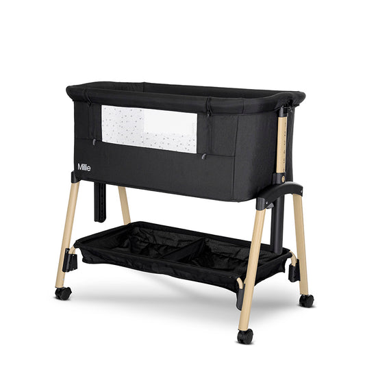 Lorelli Millie Bedside Crib - Black – Adjustable Co-Sleeper Crib with Mattress