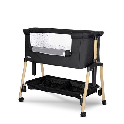 Lorelli Millie Bedside Crib - Black – Adjustable Co-Sleeper Crib with Mattress