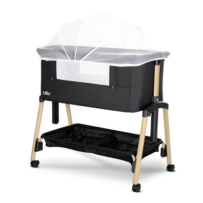 Lorelli Millie Bedside Crib - Black – Adjustable Co-Sleeper Crib with Mattress