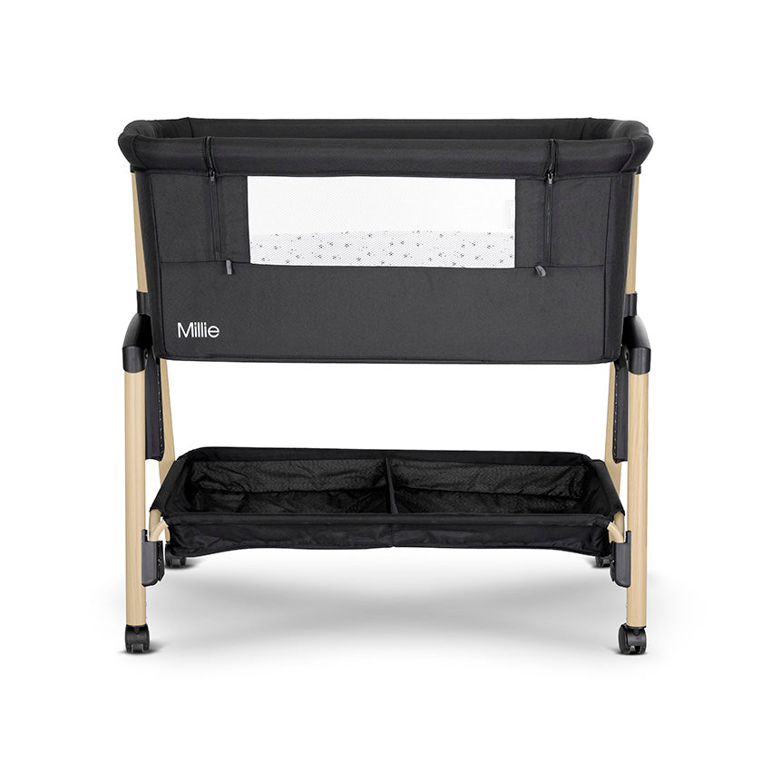 Lorelli Millie Bedside Crib - Black – Adjustable Co-Sleeper Crib with Mattress