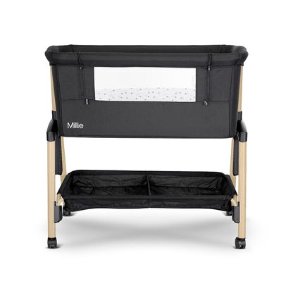 Lorelli Millie Bedside Crib - Black – Adjustable Co-Sleeper Crib with Mattress