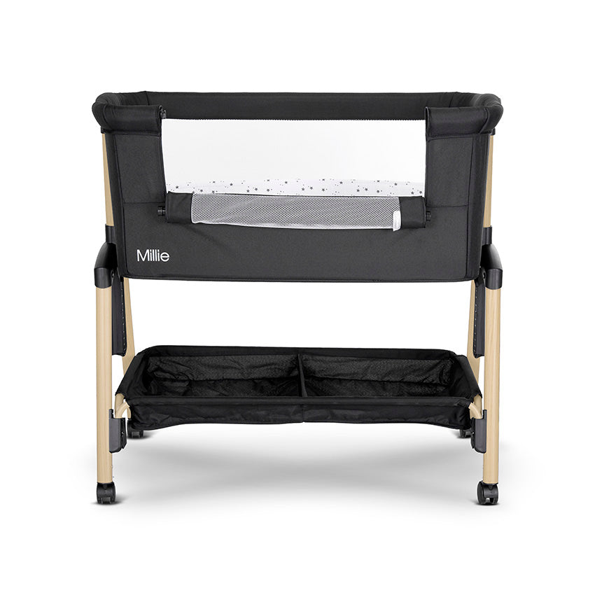 Lorelli Millie Bedside Crib - Black – Adjustable Co-Sleeper Crib with Mattress