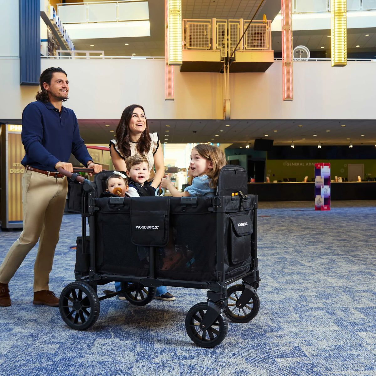 WonderFold W4 Luxe Pro Quad Stroller Wagon – Black - 4 Seater