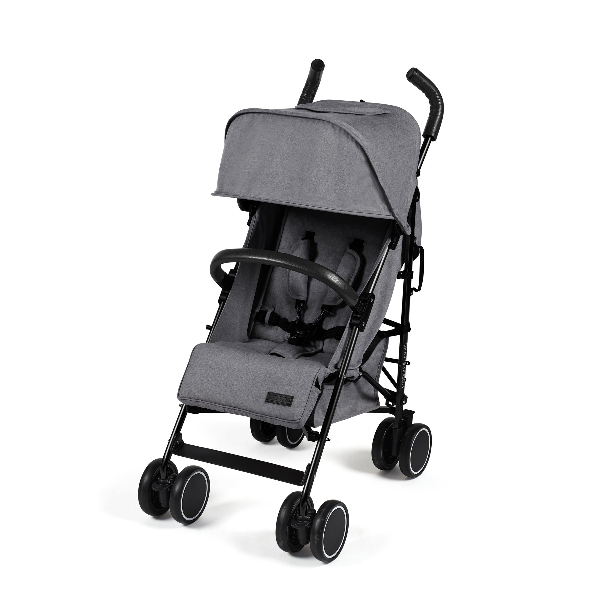 Ickle Bubba Discovery stroller in graphite grey with gray fabric and black metal frame and wheels