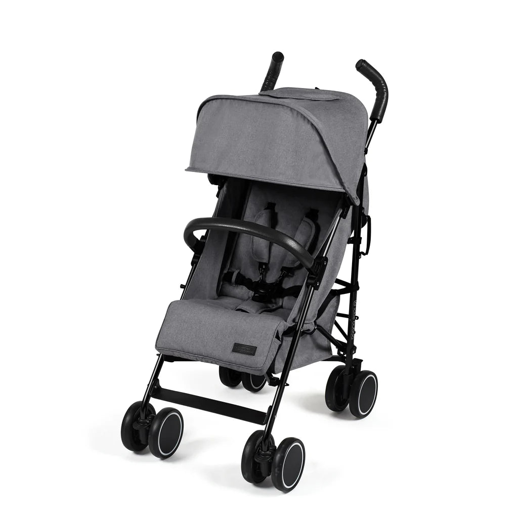 Ickle Bubba Discovery stroller in graphite grey with gray fabric seat and black metal frame and wheels